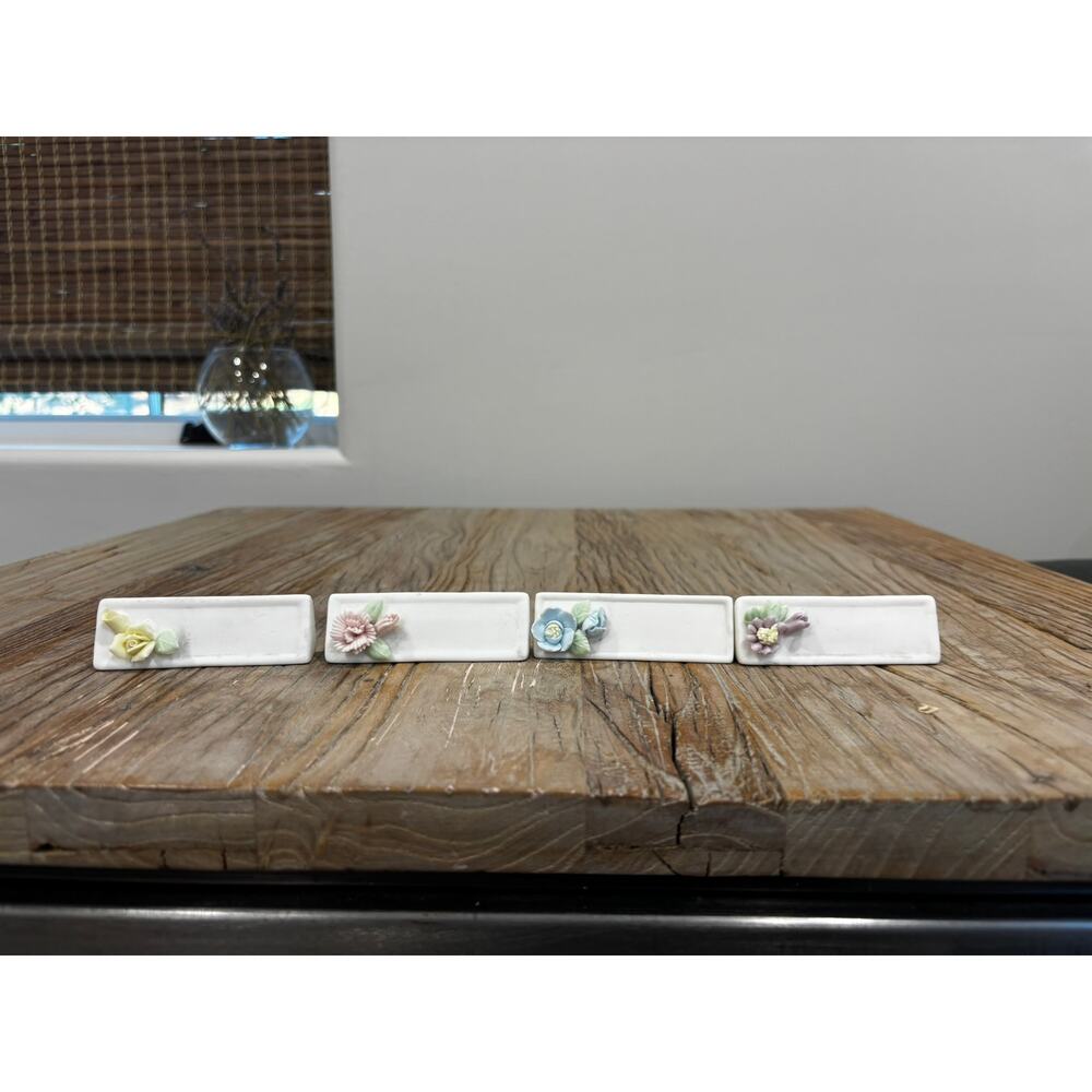 Vintage Ardalt Japan Porcelain Floral Knife Rests Set of 4 Mid Century